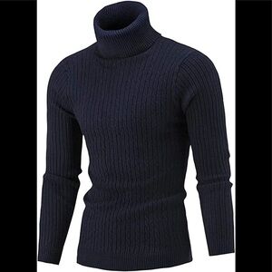 New Mens Turtleneck Thermal Lightweight Patterned Sweater Multiple Sizes Blue